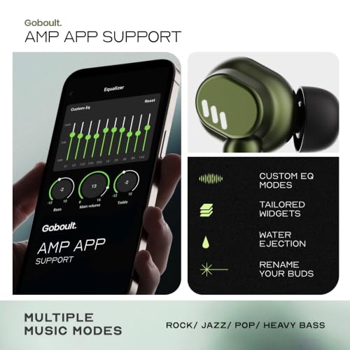 Image of GOBOULT Tenet Pro with ANC TWS Earbuds, 75H Playtime, Amp App Support, 32dB ANC, Quad Mic ENC, Dual Device Pairing, 13mm Driver Ear Buds, Bluetooth 6.0 Wireless Earbuds (Olive Green)