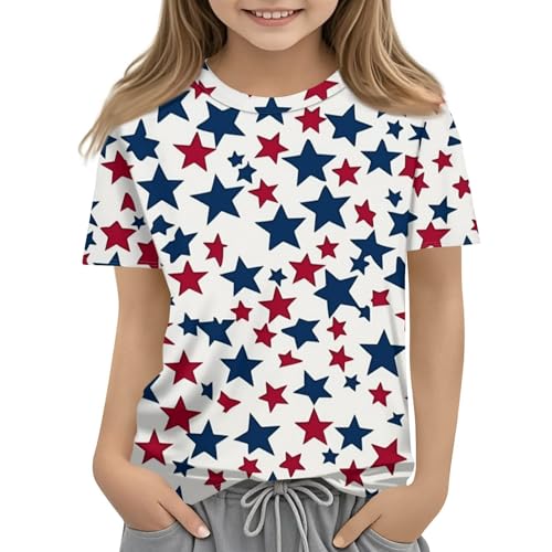 Girls American Flag Shirts Patriotic Shirt USA Flag Stars Stripes Print T-Shirt 4th of July Summer Tee Tops