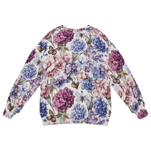 JUNZAN Florals Hyacinths Butterflies White Kids Boys Hooded Sweatshirt Long Sleeve Sweatshirt With Hoodie Camping 4T2