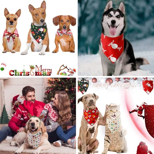 4 Stück Haustier Bandanas,Dreieckstuch,Haustier Dreieck Lätzchen,Halstuch Einstellbare für Hunde Katze,Weihnachten Hund Bandanas,Mit Weihnachtsmann Elchmustern,Weihnachten Haustier Halstuch Deko