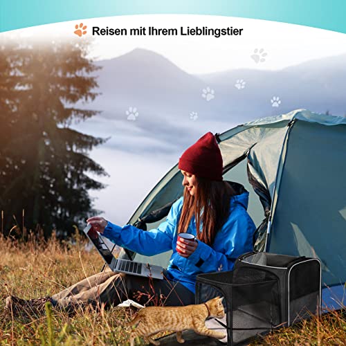 Morpilot Katzentransportbox Transportbox Katze Groß 45x33x36cm Erweiterbar Katzenbox für 2 Katzen Hund Welpen, Flugzeug Faltbar Hundetransportbox Transporttasche Katze Transport