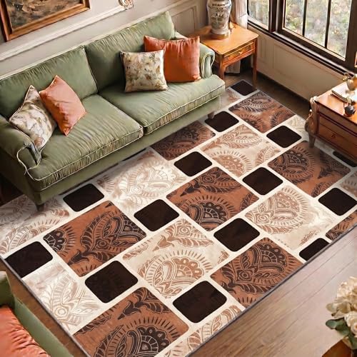 Image of Medallion Vintage Look Carpet for Living Room Bedroom Dining Room | Washable Area Rug with Non Slip TPR Backing | Modern Floor Carpet for Home(Design08-6x9 Feet)