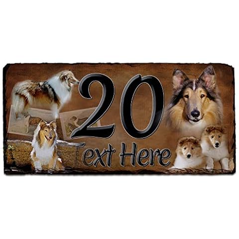Rough Collie Dog House Number Slate Name Gate Sign Plaque Door Personalised DSL42 Cover