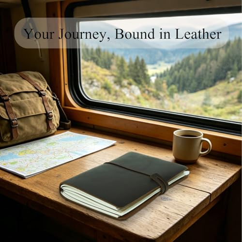 Cuaderno de cuero A5 para escribir diario bloc de notas vintage recargable para hombre mujer 6