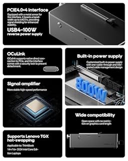 AOOSTAR AG02 eGPU Docking Station con connettore Oculink, Scheda grafica esterna GPU Docking Station, USB4.0 supporta alimentazione inversa 100W, alimentatore integrato da 800W, per GPU fino a 350W