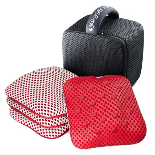 Cornhole Bags Set of 4 Red & Blue, 16 oz, 6x6 Inch Bean Bags with Dual Sided Stick and Slick Design, Weighted Cornhole Toss Bags with Waterproof Pellet Filling & Drawstring Storage Bag White Red