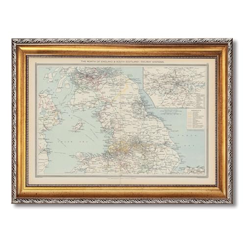 Vintage Framed North England Railway Map Wall Art Canvas Print