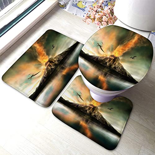 Badezimmerteppich-Set, 3-teilig, Volcano Magical Volcanic Eruption, waschbare Badteppiche, rutschfest, mit Rückenpolster, Konturteppich und Toilettendeckelbezug