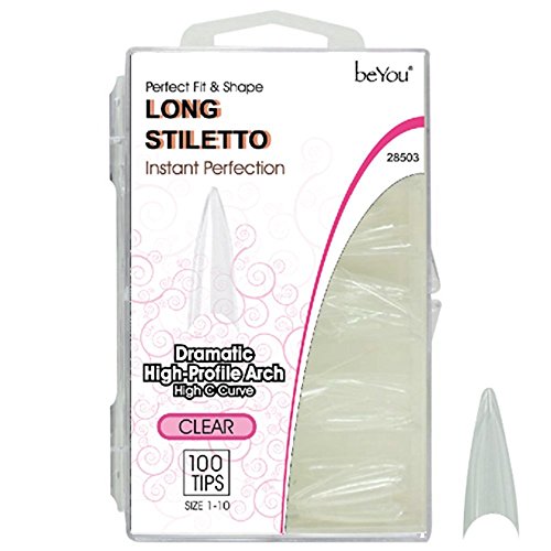 Beyou Clear Long Stiletto 100 Artificial Fake False Nail Tips,10 sizes, 28503 For Nail Shop Nail Salon