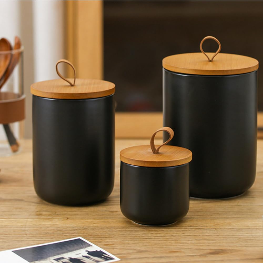 3er Set Vorratsdosen Keramik mit Deckel, Kaffeedose Teedose Vorratsdosen Porzellan, Aufbewahrungsdosen küche für Tee Kaffee Bohne Zucker Gewürz Nüsse Korn(260ml,800ml,1300ml)