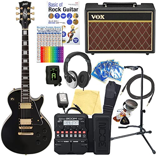 エレキギター 初心者セット レスポール カスタム タイプ VOXアンプ付18点セット Blitz BLP-CST BK 【ZOOM G1XFour マルチエフェクター付】