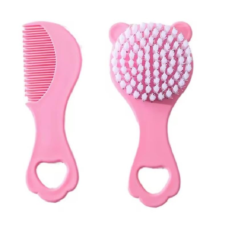 Hi Mom Baby Hair Brush and Comb Set for Newborn Infants Toddlers Soft Bristle Scalp Brush Gentle Detangling Comb Baby Grooming Kit for Boys Girls Nursery Care - Pink-image-18