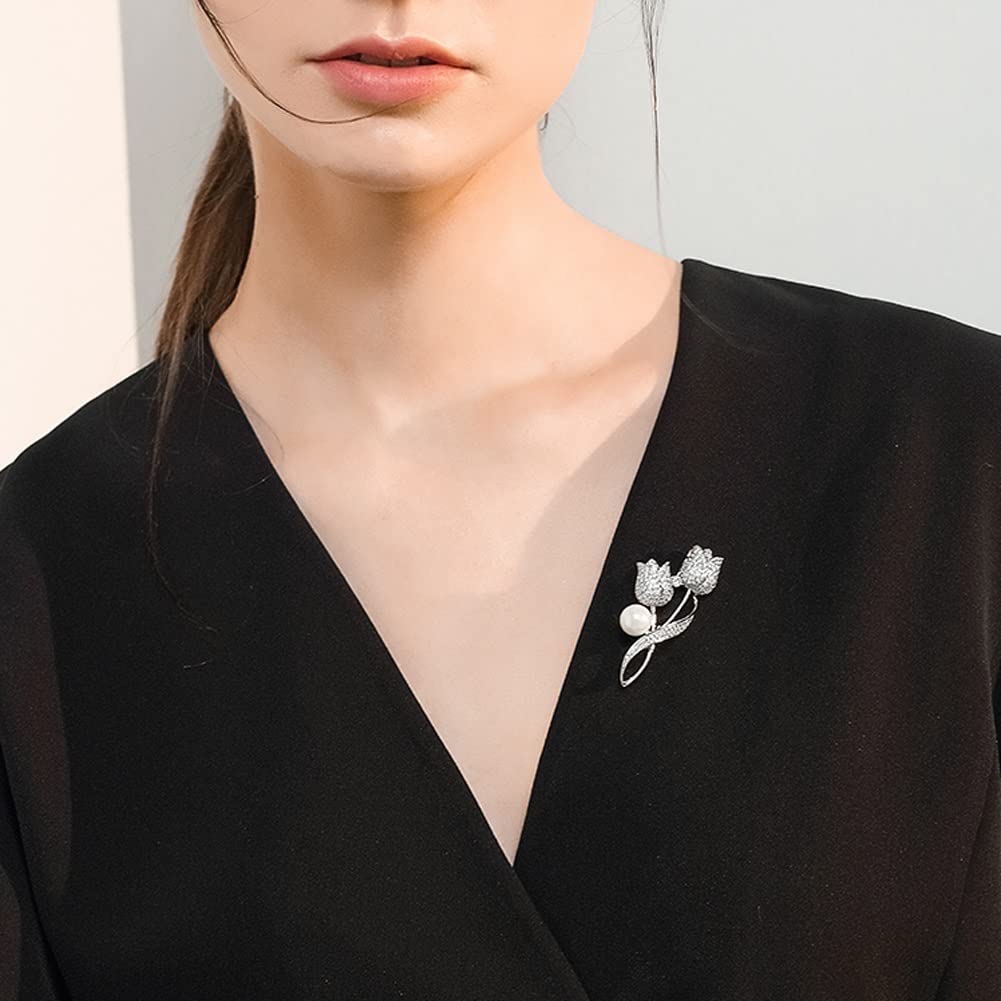 Brosche Anstecker Mode Blume Broschen, Brosche for Frauen Damen Festival Geschenk Damen(Silver)