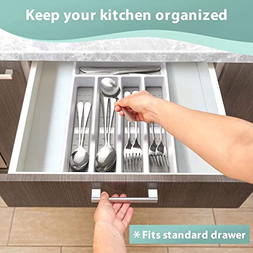 Joequality-Silverware-Organizer-with-IconsPlastic-Cutlery-silverware-Tray-for-DrawerUtensil-Flatware-Tableware-Organizer-for-Kitchen-with-Non-slip-TPRFits-Standard-Drawer5-CompartmentGrey