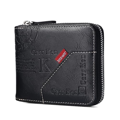 Mens wallet Leather wallet men Wallet Zipper RFID Bifold Wallet for Men ID card Window Credit Card Coin Photo Multifunction Card Slots Gift for Him,Black