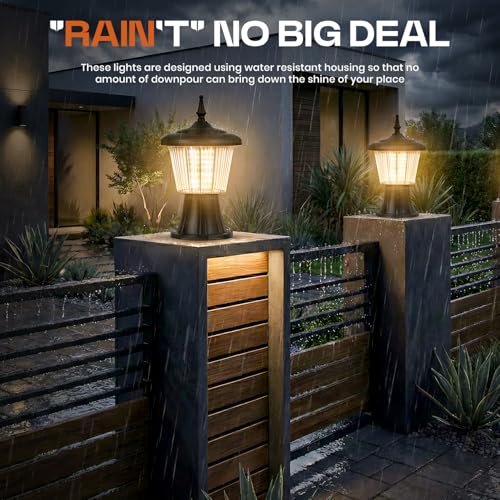 Image of Gigawatts GWSUWW-01 Outdoor Gate Light - 12W Integrated Light 101% Rust & Waterproof Polycarbonate, ABS, PP Pillar Lamp Base Mount Black Exterior Fixture for Garden, Boundary & Home Entrance