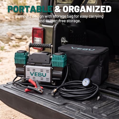 Image of Heavy Duty Air Compressor 12V Tire Inflator, Dual Cylinder 125PSI with In-line Pressure Gauge, 10.6CFM Fast Inflation for Off-road Vehicles, Trucks, SUVs, RVs, ATVs, DC Power, Corded Electric