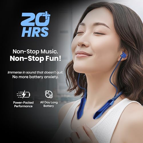 Image of TP TROOPS Bluetooth Wireless Neckband Headphones with 20+ Hours Playback, Magnetic On /Off, BT v5.4, Type-C Charging, Dual Pairing,10mm Driver, IPX4 Water Resistant - (Blue)