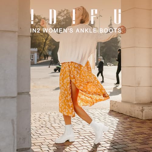 IDIFU Women's Chelsea Boots Slip On Platform Ankle Booties with Lug Sole Chunky Block Comfort Shoes2