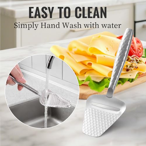 Image of Stainless Steel Cheese Slicer - Effortless Slicing for All Cheeses - Premium Handheld Cheese Cutter - Cheese Plane for Block Cheese - Quilted Pattern Reduces Resistance, Non-Stick & Ergonomic Grip