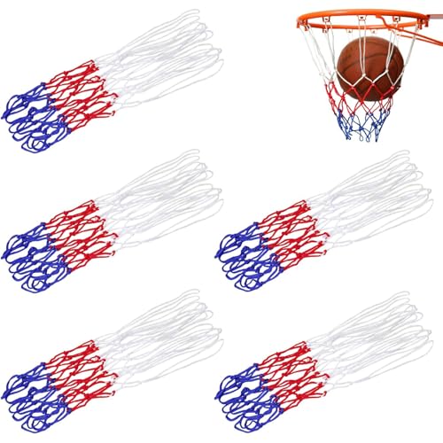 KASURE Lot de 5 Filets de Basket-Ball de Rechange en Nylon, Filet de Basketball Amovible 12 Boucles，Adapté pour Une Utilisation en Intérieur et en...
