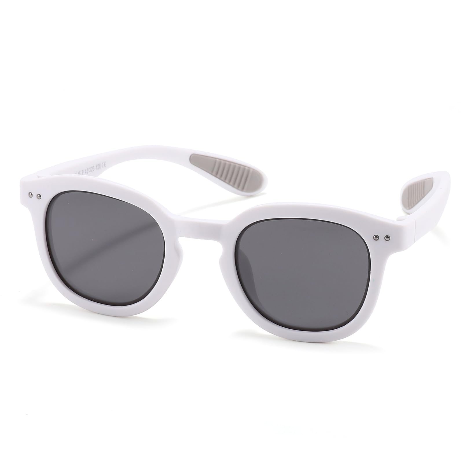 FLJMRAVER Kids Square Polarized Sunglasses TPEE Rubber Flexible Frame for Boys Girls Toddler Age 3-12, 100% UV400 Protection (White)