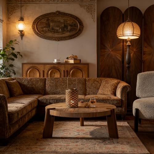 Dorivibe Solid Wood Round Rustic Coffee Table with 3...