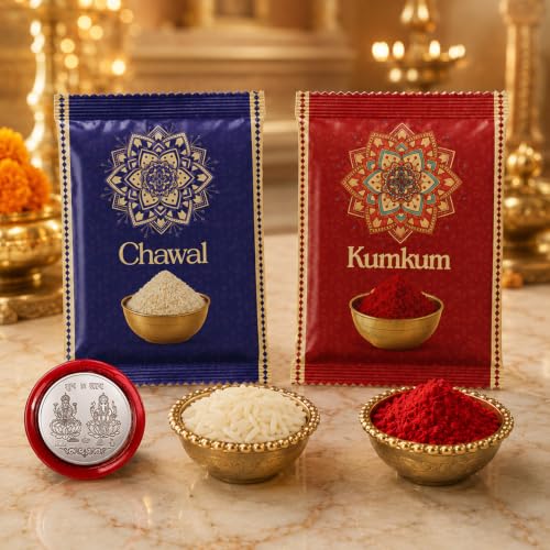 Image of Oblivion Elegant Handcrafted Multicolor Rakhi Combo for Brother Bhaiya Bhai with Thali, Roli Tikka, Silver Color Pooja Coin & Greeting Card | Raksha Bandhan Festival Gift Set | Pack of 7