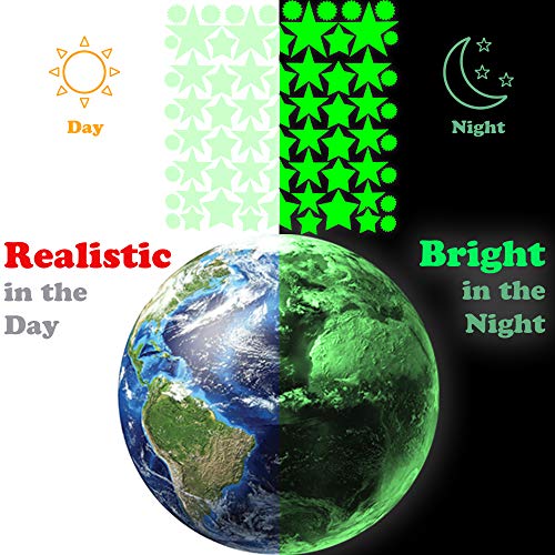 Mafox Glow In The Dark Planets, Bright Solar System Wall Stickers -Sun Earth Mars And So On,9 Glowing Ceiling Decals For Bedroom Living Room,Shining Space Decoration For Kids For Girls And Boys #TOP2