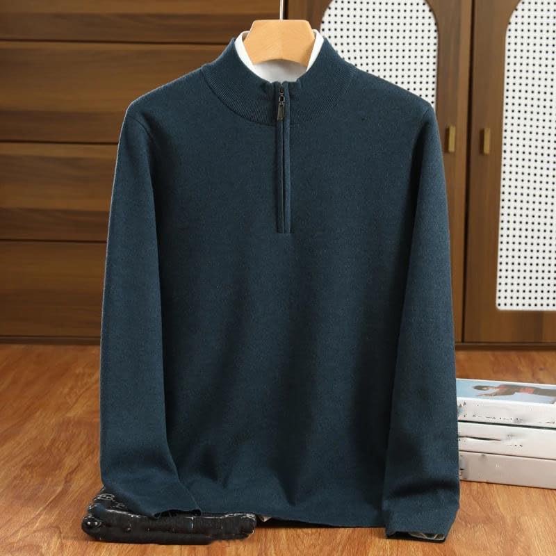 Men's Merino Wool Sweater Men Half-High Collar Pullover Business Casual Half Zipper Tops4