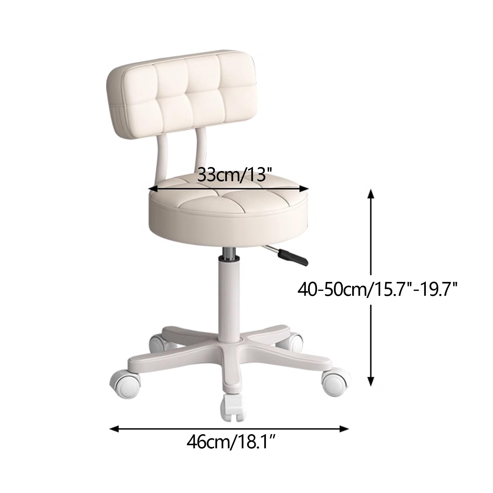 Sgabelli girevoli con Ruote e Schienale in Pelle PU, Altezza Regolabile da 16" a 20", Sedia da Salone per Parrucchieri, Seduta Spessa Imbottita, Vari Colori (Bianco)