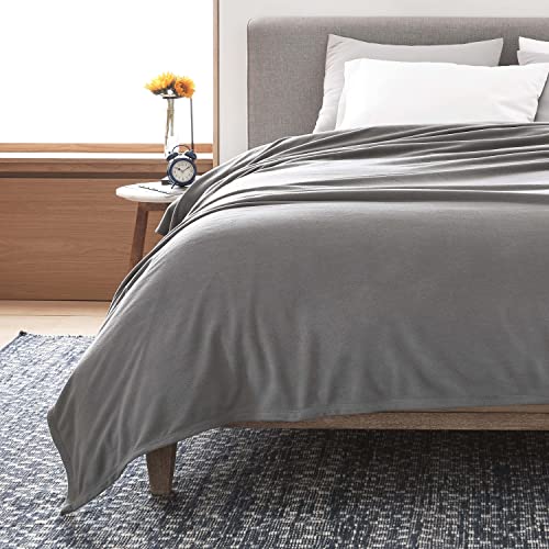 Martex 1B06853 Super Soft Fleece Plush Lightweight Blanket Low Lint Luxury Hotel Style Solid Pet Friendly Bed and Couch Blankets, Twin, Grey