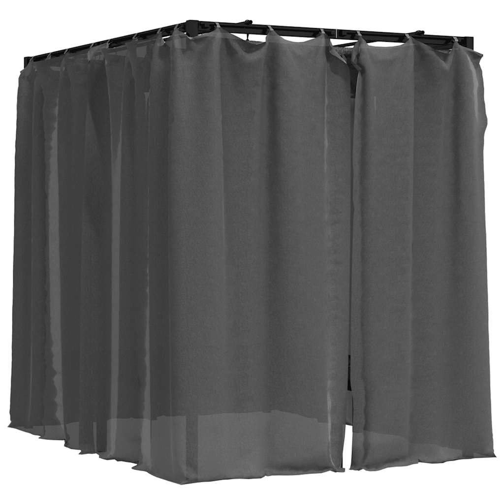 Chaise longue double avec rideaux et auvent anthracite, réglable, pour jardin, terrasse et piscine, chaise longue d'extérieur avec cadre en acier solide et toit de protection
