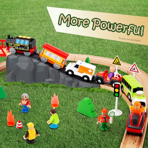 battery operated locomotive train set for wooden train tracks electric train toys for toddlers magnetic connection powerful engine bullet train set compatible with thomas brio melissa and doug 3y