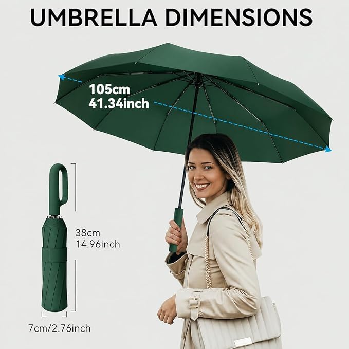 Image of LANBRELLA Portable & Folding Travel Umbrella, 3 Fold, Auto Open Close, Water Resistant, Windproof, with Carrying Handle