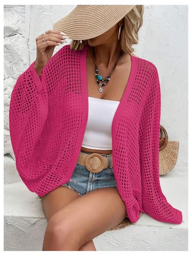 Image of Verdusa Women's Oversized Summer Cardigan Lightweight Sweater Crochet Knit Beach Cover Up Spring Vacation Outfits