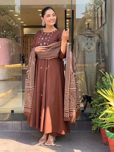 Image of ANNI Designer Kurta Set for Women Viscose Embroidered | A-Line Kurta Palazzo Dupatta Set for Woman | 3 /4 Sleeve Round Neck 3 Piece Ethnic Dress Stylish Coord Outfit Trendy Womens Clothing