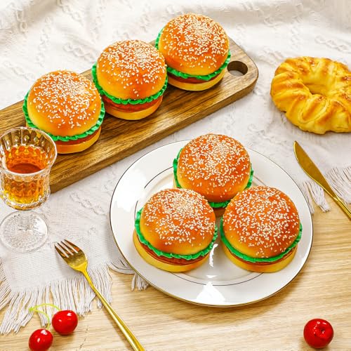 CroBlissful 6 Pcs Artificial Hamburgers Realistic Fake Food Bread Model Photography Prop for Kitchen Food Fake Display Home Kitchen Party Decoration