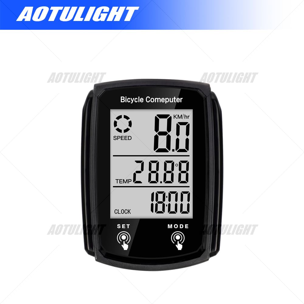 AOTULIGHT Bike Computer and Bike Odometer Wired Km/H Bike Speedometer, Automatic Wake Up Bike Speed Tracker LCD Display & Single Mileage & Multi-Function & Calorie Counting Accessories (Black)