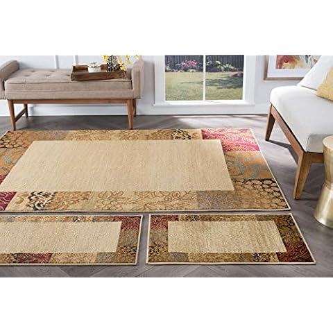 Tayse Sedona Beige 3 Piece Area Rug Set for Home, Room, and Decor - Transitional, Floral Cover