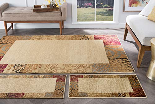 Universal Rugs 105202 Ivory 3 Pc. Set 5-Feet By 7-Feet, 20-Inch By 60-Inch And 20-Inch By 32-Inch Area Rug, 3-Piece #TOP17