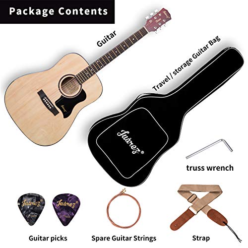 Image of JUAREZ Fiesta 41 Inch Acoustic Guitar with Dual Action Truss Rod, JRZ41C /NAT 21 Frets Rosewood Fretboard & Bridge, Bag, Strap, 2 Picks, Allen Key, Extra String Set, Natural