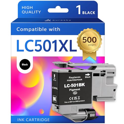Image of LC501XL Black Ink Cartridge High Yield Replacement for Brother LC501 XL LC501BK Compatible with MFC-J1260DW J1360DW J1410DW Printer (1 Pack)