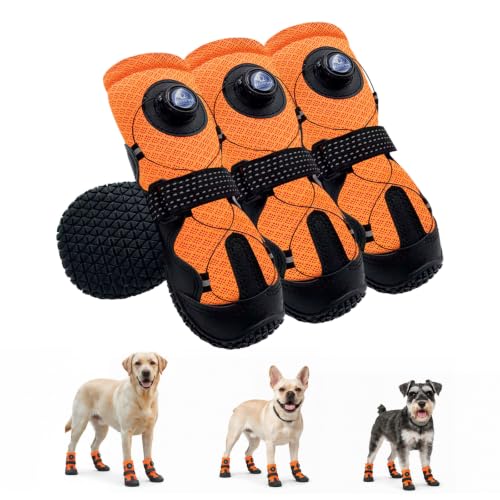 BECROWM Dog Shoes for Hot Pavement, Rotary Dial Dog Boots for Small Medium Large Dogs with Breathable Mesh & Non-Slip Soles for Hiking, Camping & Summer Walks（6）
