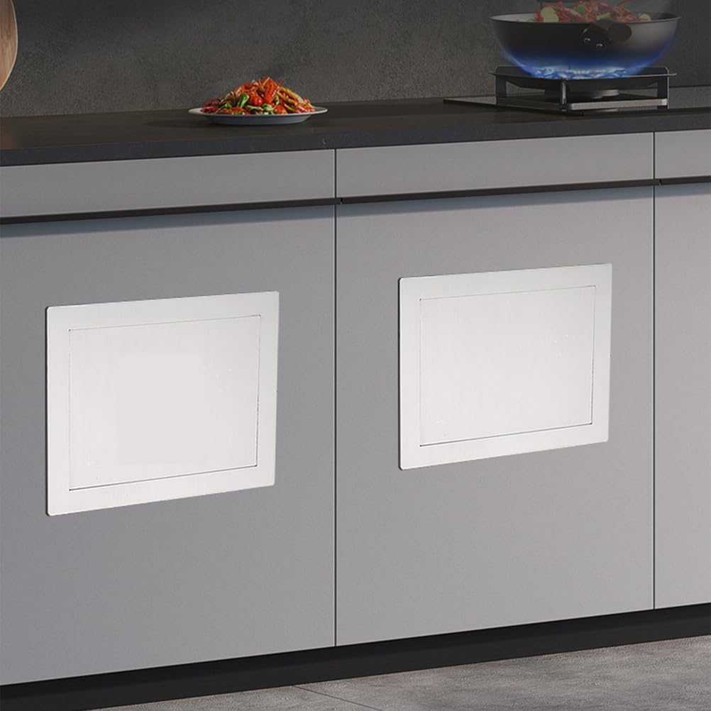 Rectangle 304 Stainless Steel Trash Can Lid, Replacement Side Opening Trash Bins Cover, Under Kitchen Garbage Chute with Inward Flip Garbage Can Lid,Silver,Style A