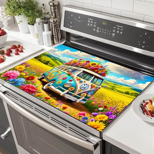 Image of HOMETITUTE Spring Stove Top Cover 28x20 Flower Van Countryside Heat Resistant