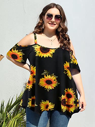 Image of LARACE Cold Shoulder Tops for Womens Summer Clothes Spaghetti Strape Tunic Oversized Shirts Asymmetrical Plus Size Blouse