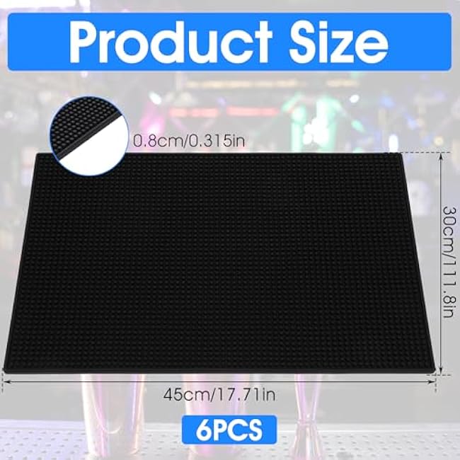 cobee Coffee Bar Mat 18x12Inch,6Pcs Silicone mats for Kitchen Counter,Service Spill Non Slip Thick Rubber Drying Mat for Glasses Countertop