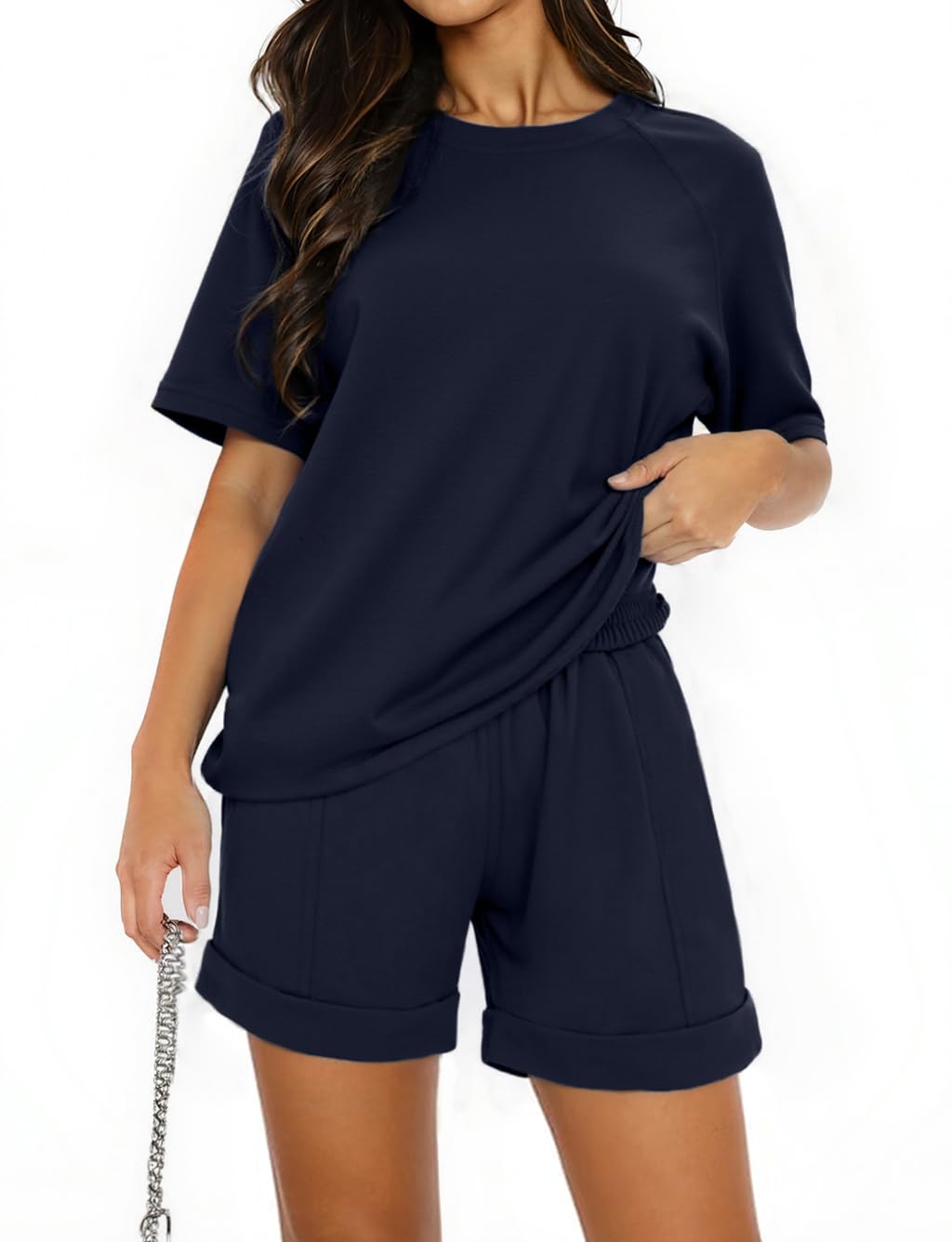 Totatuit Ensemble Sport Femme 2 Pièces T-Shirt Manches Courtes Col Rond et Short Taille Haute Coton Confortable Été Loungewear Pyjama Survêtement Décontracté