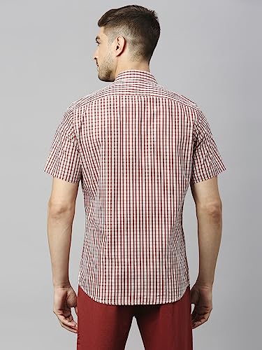 Image of Thomas Scott Mens | Half Sleeve Checkes | Printed | Slim Fit | 100% Cotton | Spread Collar | Shirts